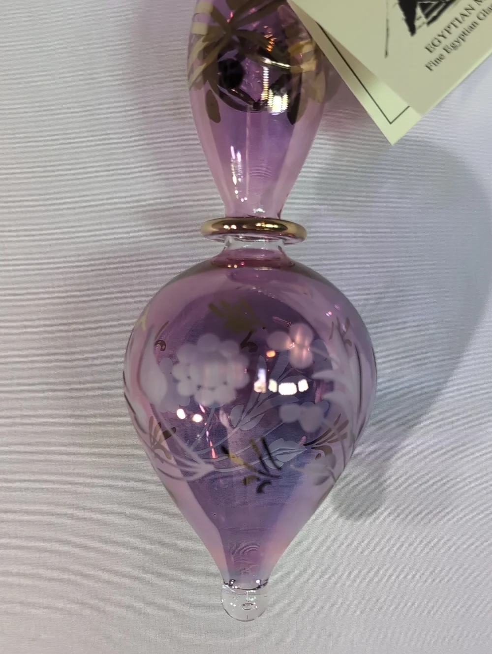 Egyptian Museum Christmas Ornament - Mauve Purple Pink Blown Glass 24K Gold Trim